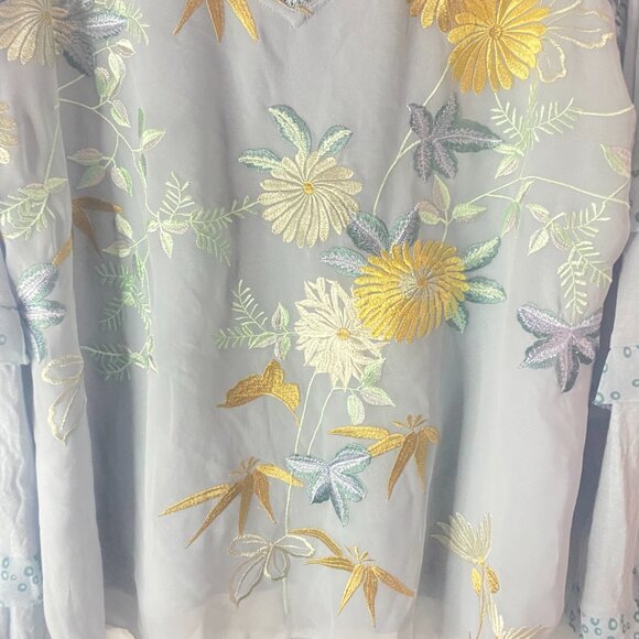Beautiful TINY Embroidered Boho Blouse – Light Blue, Size L, Made in China - Picture 4 of 12